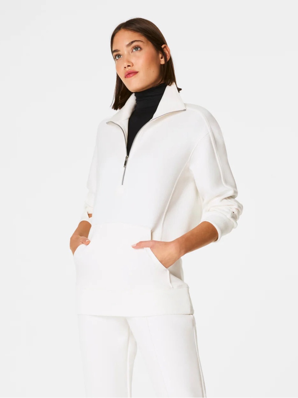 NEW SPANX AirEssentials Luxe Half Zip Sweatshirt Tunic in Powder M